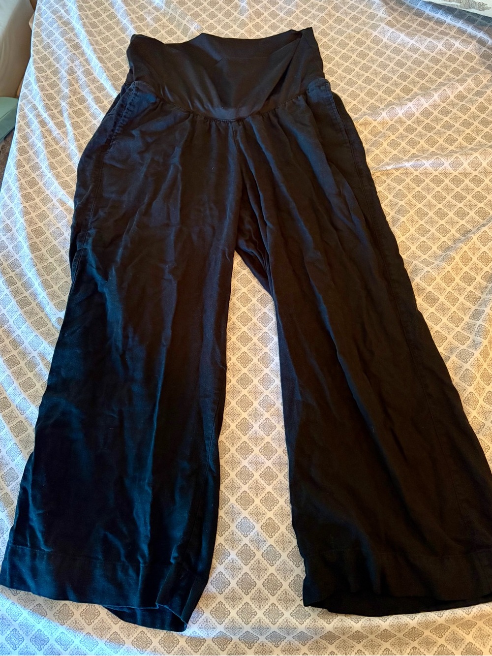 Black Wide-Leg Maternity Linen blend Pants
